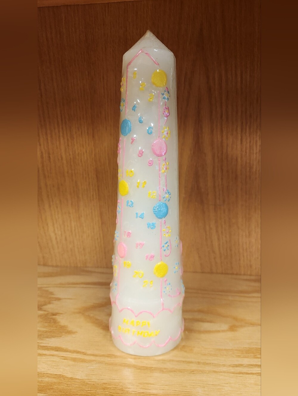 Vtg Birthday Celebration White Pillar Candle. 21 Year. Sealed. 11.5" Treas Maste